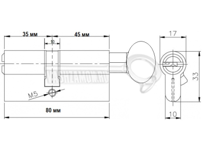 Схема Цилиндр (личинка для замка) CISA RS3 S ОL3S2-19.12 (80мм/35х45 В) никель