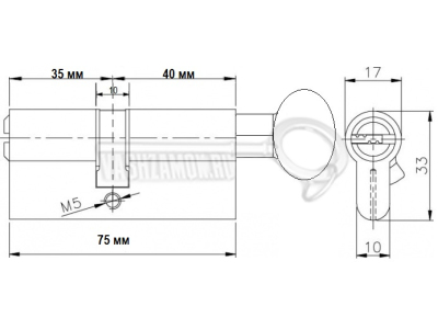 Схема Цилиндр (личинка для замка) CISA ASIX ОE302-28.12 (75мм/35х40 В) никель