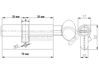 Схема Цилиндр (личинка для замка) KALE 164 DBME/70 (70мм/35х35 В) с плоск. верт. никель