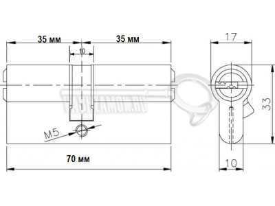 Схема Цилиндр (личинка для замка) Apecs SC-70-Z-NI (70мм/35х35) никель
