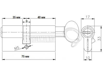 Схема Цилиндр (личинка для замка) CISA AP3 OH3S2-28.12 (75мм/35х40 В) никель