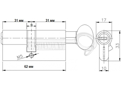 Схема Цилиндр (личинка для замка) MOTTURA C31F313101C5 (62мм/31х31 В) никель