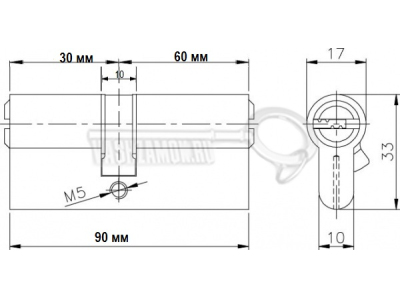Схема Цилиндр (личинка для замка) CISA ASIX ОE300-20.12 (90мм/30х60) никель