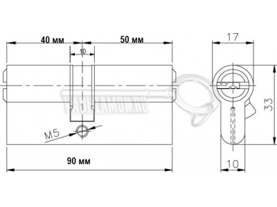 Схема Цилиндр (личинка для замка) CISA ASIX ОE300-21.12 (90мм/40х50) никель