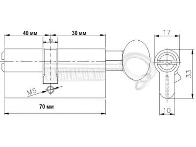 Схема Цилиндр (личинка для замка) CISA ASIX ОE302-12.12 (70мм/40х30 В) никель