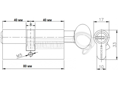 Схема Цилиндр (личинка для замка) CISA ASIX ОE302-18.12 (80мм/40х40 В) никель