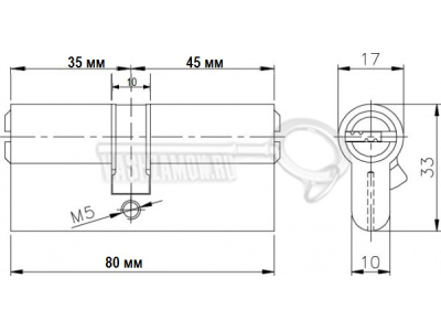 Схема Цилиндр (личинка для замка) CISA ASIX ОE300-19.12 (80мм/35х45) никель