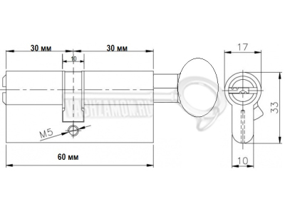 Схема Цилиндр (личинка для замка) CISA ASIX ОE302-07.12 (60мм/30х30 В) никель