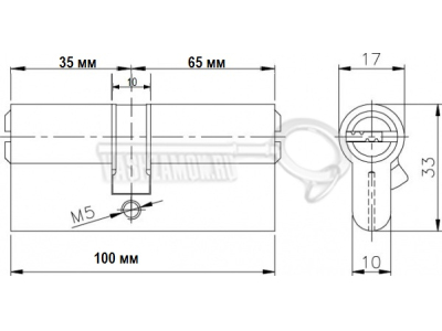 Схема Цилиндр (личинка для замка) CISA ASIX ОE300-22.12 (100мм/35х65) никель
