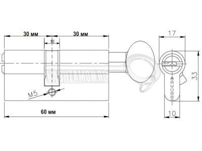 Схема Цилиндр (личинка для замка) CISA RS3 S ОL3S2-07.12 (60мм/30х30 В) никель