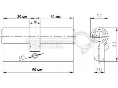 Схема Цилиндр (личинка для замка) CISA ASIX ОE300-07.12 (60мм/30х30) никель