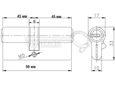 Схема Цилиндр (личинка для замка) CISA ASIX ОE300-29.12 (90мм/45х45) никель