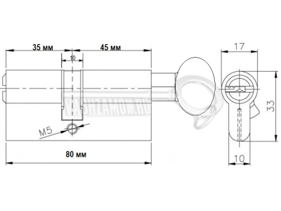 Схема Цилиндр (личинка для замка) CISA ASIX ОE302-19.12 (80мм/35х45 В) никель