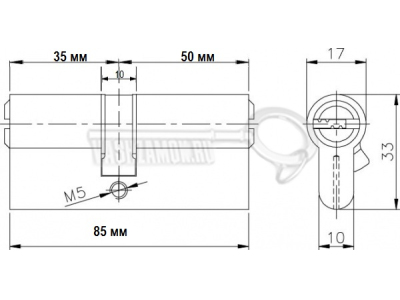Схема Цилиндр (личинка для замка) CISA ASIX ОE300-31.12 (85мм/35х50) никель