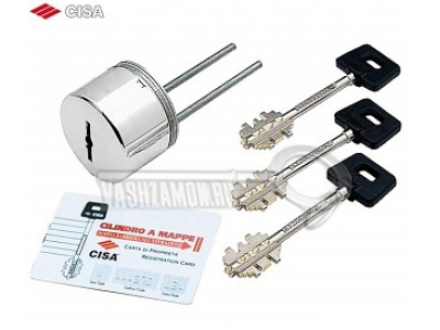 Броненакладка врезная сувальдная CISA 02.716.61.18 с нарезкой (5+5) 2 набора ключей хром