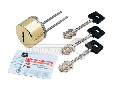 Броненакладка врезная сувальдная CISA 02.716.61.1 с нарезкой  (5+5) 2 набора ключей золото