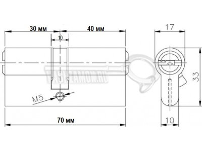 Схема Цилиндр (личинка для замка) CISA ASIX ОE300-12.12 (70мм/40х30) никель