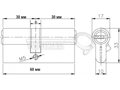 Схема Цилиндр (личинка для замка) Apecs SC-60-Z-NI (60мм/30х30) никель